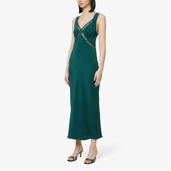 NWT Reformation Provence Silk Dress in Emerald Green Size Large Petite (10P) - Picture 5 of 7